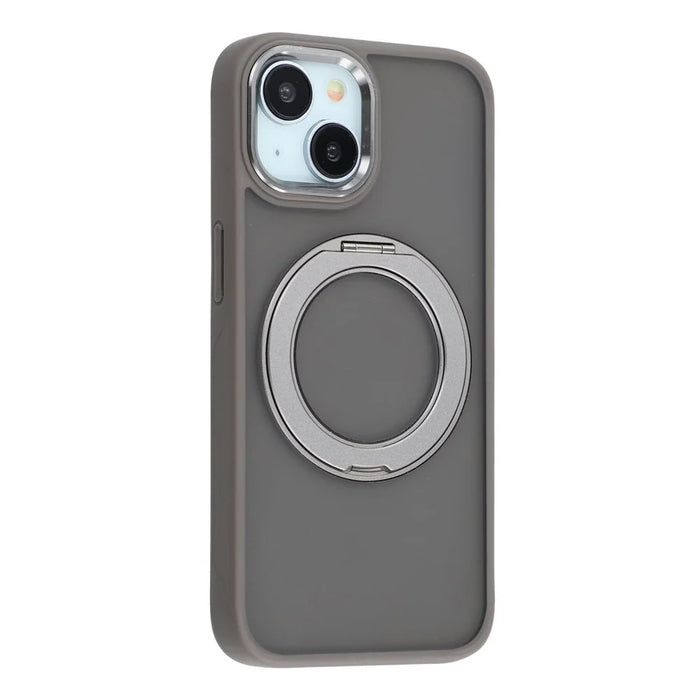 For iPhone 14 Case Rotating Kickstand TPU + PC Anti-slip Matte Phone Back Cover - Grey - 2