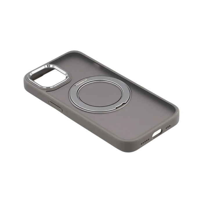For iPhone 14 Case Rotating Kickstand TPU + PC Anti-slip Matte Phone Back Cover - Grey - 3