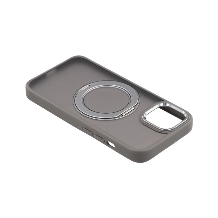 For iPhone 14 Case Rotating Kickstand TPU + PC Anti-slip Matte Phone Back Cover - Grey - 4