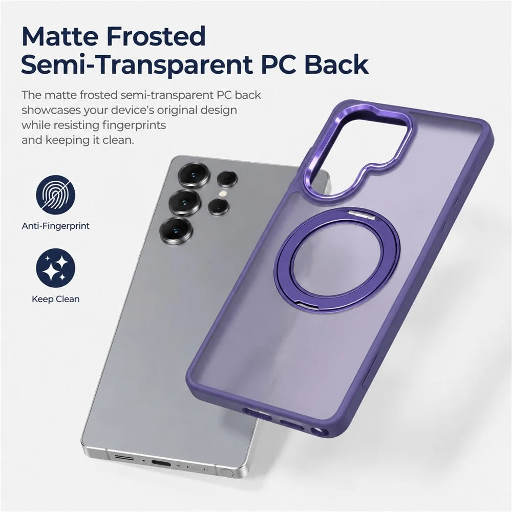 For Samsung Galaxy S26 Ultra Magnetic Case Matte PC+TPU Anti-slip Phone Cover with Rotating Kickstand - Purple - 2