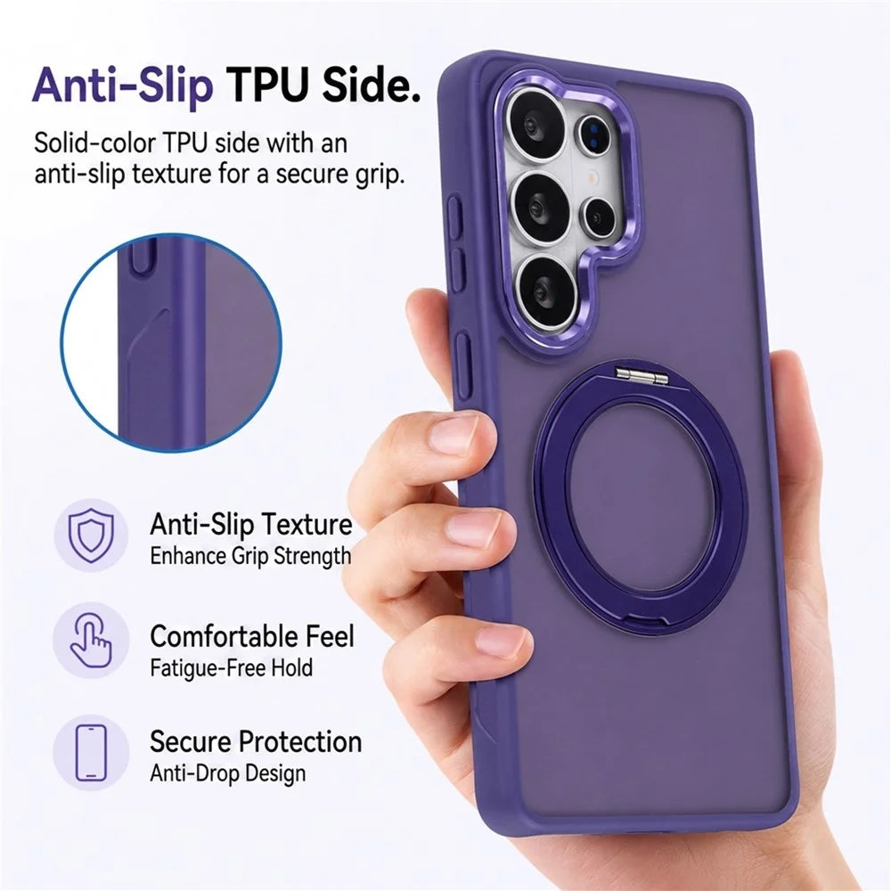 For Samsung Galaxy S26 Ultra Magnetic Case Matte PC+TPU Anti-slip Phone Cover with Rotating Kickstand - Purple - 3