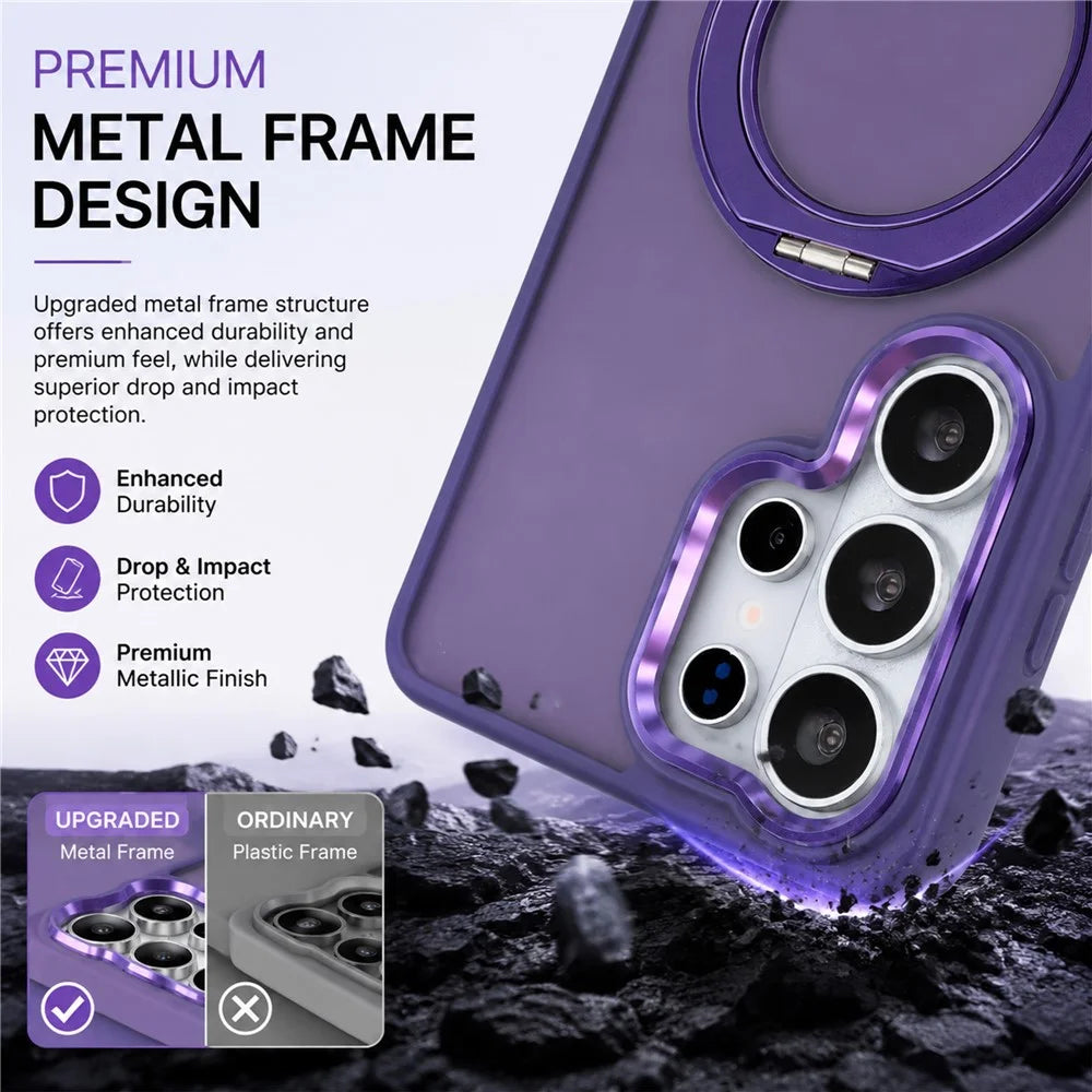 For Samsung Galaxy S26 Ultra Magnetic Case Matte PC+TPU Anti-slip Phone Cover with Rotating Kickstand - Purple - 4