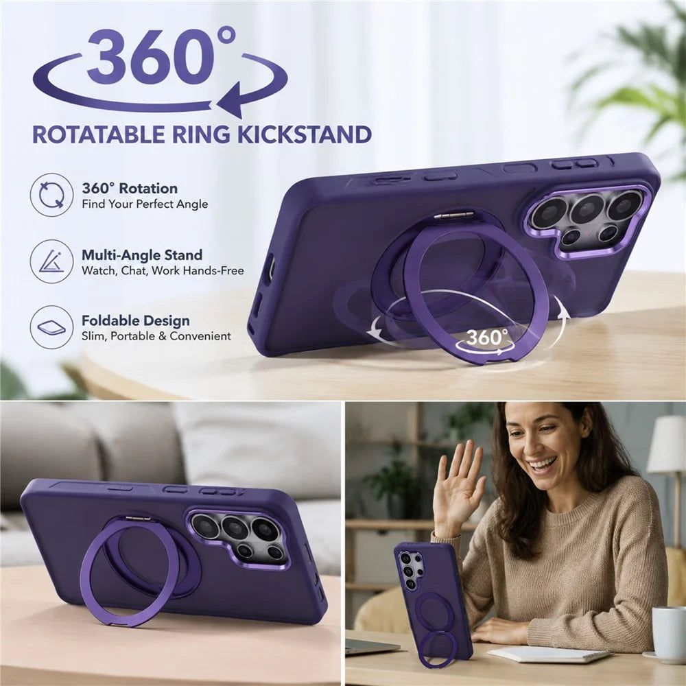 For Samsung Galaxy S26 Ultra Magnetic Case Matte PC+TPU Anti-slip Phone Cover with Rotating Kickstand - Purple - 5