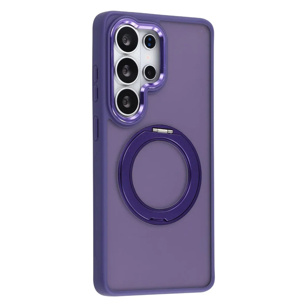 For Samsung Galaxy S26 Ultra Magnetic Case Matte PC+TPU Anti-slip Phone Cover with Rotating Kickstand - Purple - 6