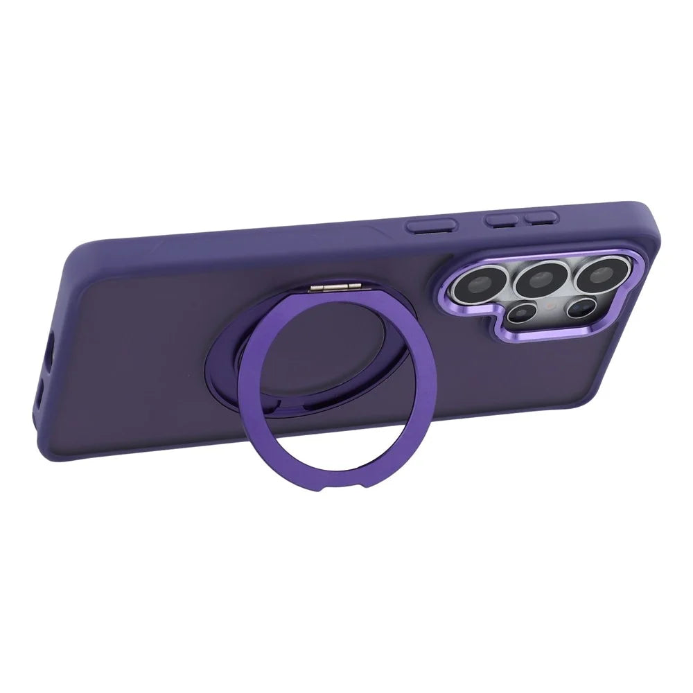 For Samsung Galaxy S26 Ultra Magnetic Case Matte PC+TPU Anti-slip Phone Cover with Rotating Kickstand - Purple - 7