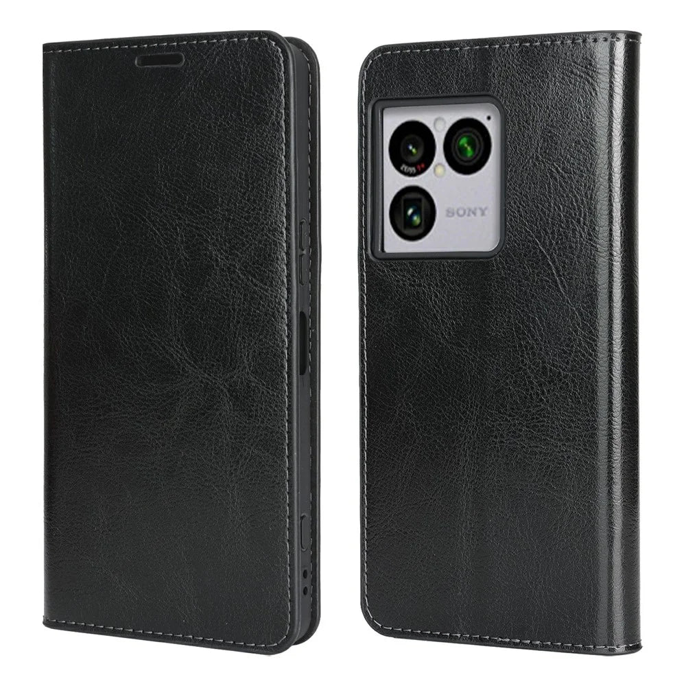 For Sony Xperia 1 VIII Case Crazy Horse Texture Split Leather Wallet Phone Cover - Black - 1