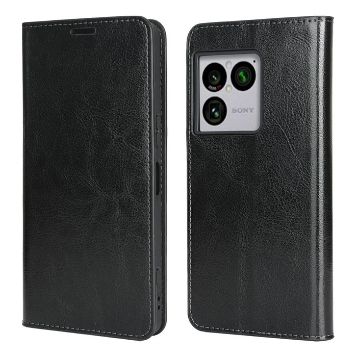 For Sony Xperia 1 VIII Case Crazy Horse Texture Split Leather Wallet Phone Cover - Black - 1
