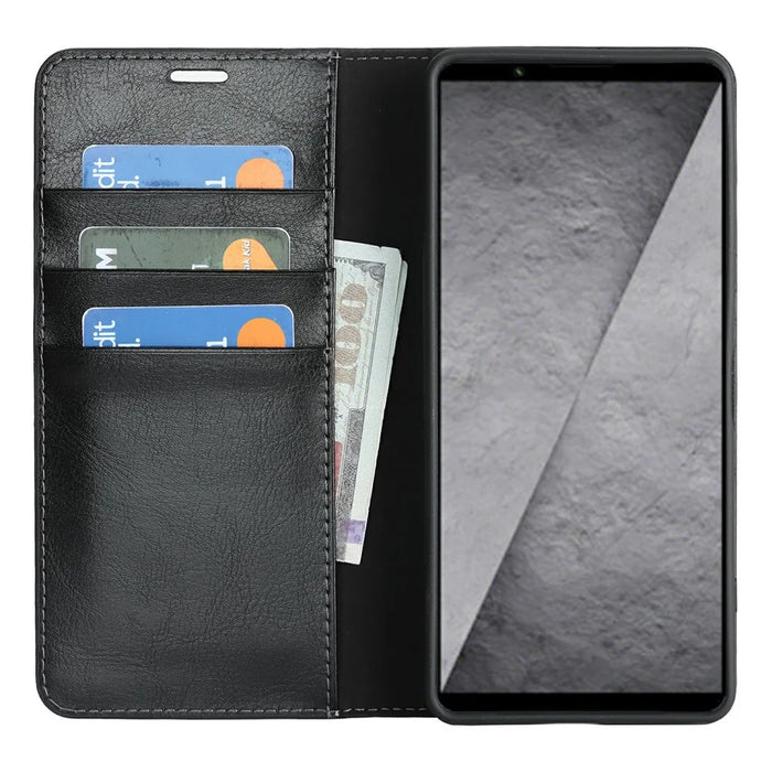 For Sony Xperia 1 VIII Case Crazy Horse Texture Split Leather Wallet Phone Cover - Black - 2