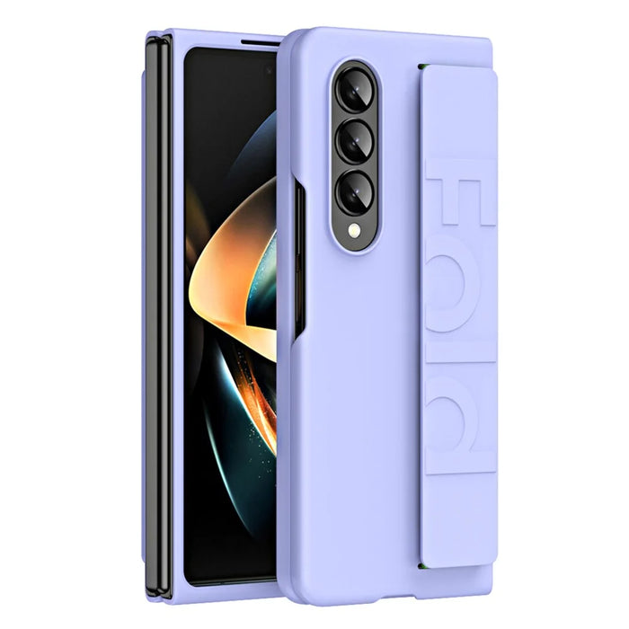 Shockproof Case for Samsung Galaxy Z Fold4 5G Anti-Fall Hard PC Phone Case Rubberized Protective Case with Elastic Strap - Purple - 1