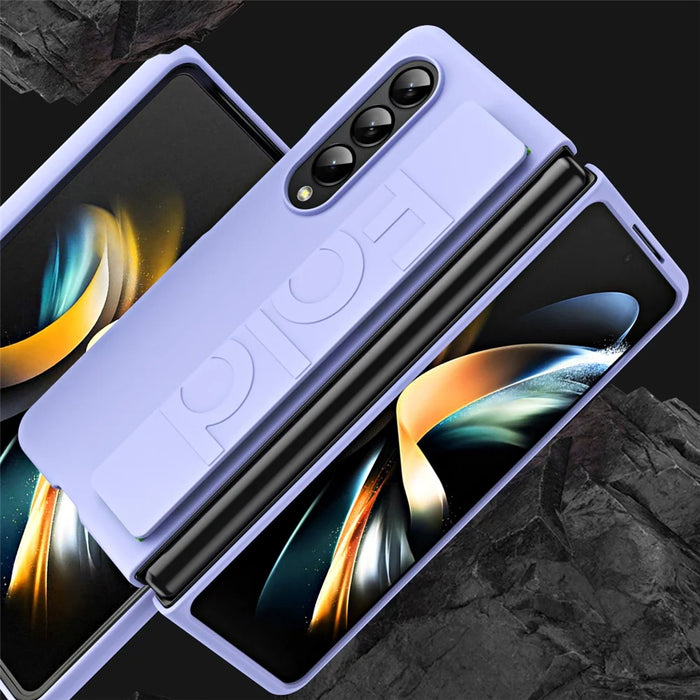 Shockproof Case for Samsung Galaxy Z Fold4 5G Anti-Fall Hard PC Phone Case Rubberized Protective Case with Elastic Strap - Purple - 4