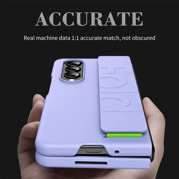 Shockproof Case for Samsung Galaxy Z Fold4 5G Anti-Fall Hard PC Phone Case Rubberized Protective Case with Elastic Strap - Purple - 5