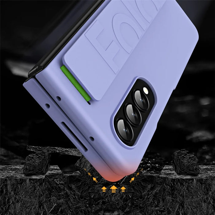 Shockproof Case for Samsung Galaxy Z Fold4 5G Anti-Fall Hard PC Phone Case Rubberized Protective Case with Elastic Strap - Purple - 6