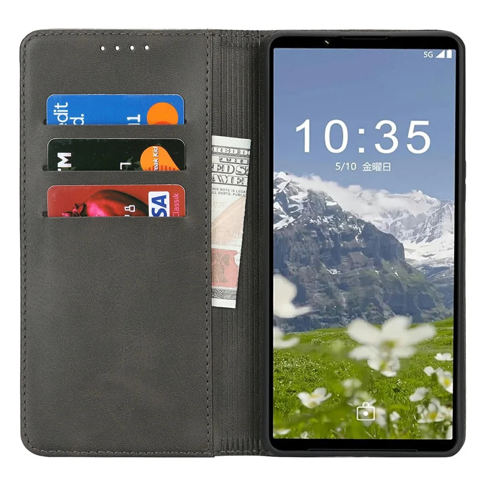 For Sony Xperia 1 VIII Case PU Leather Calf Textured Magnetic Closing Smart Phone Cover - Black - 2