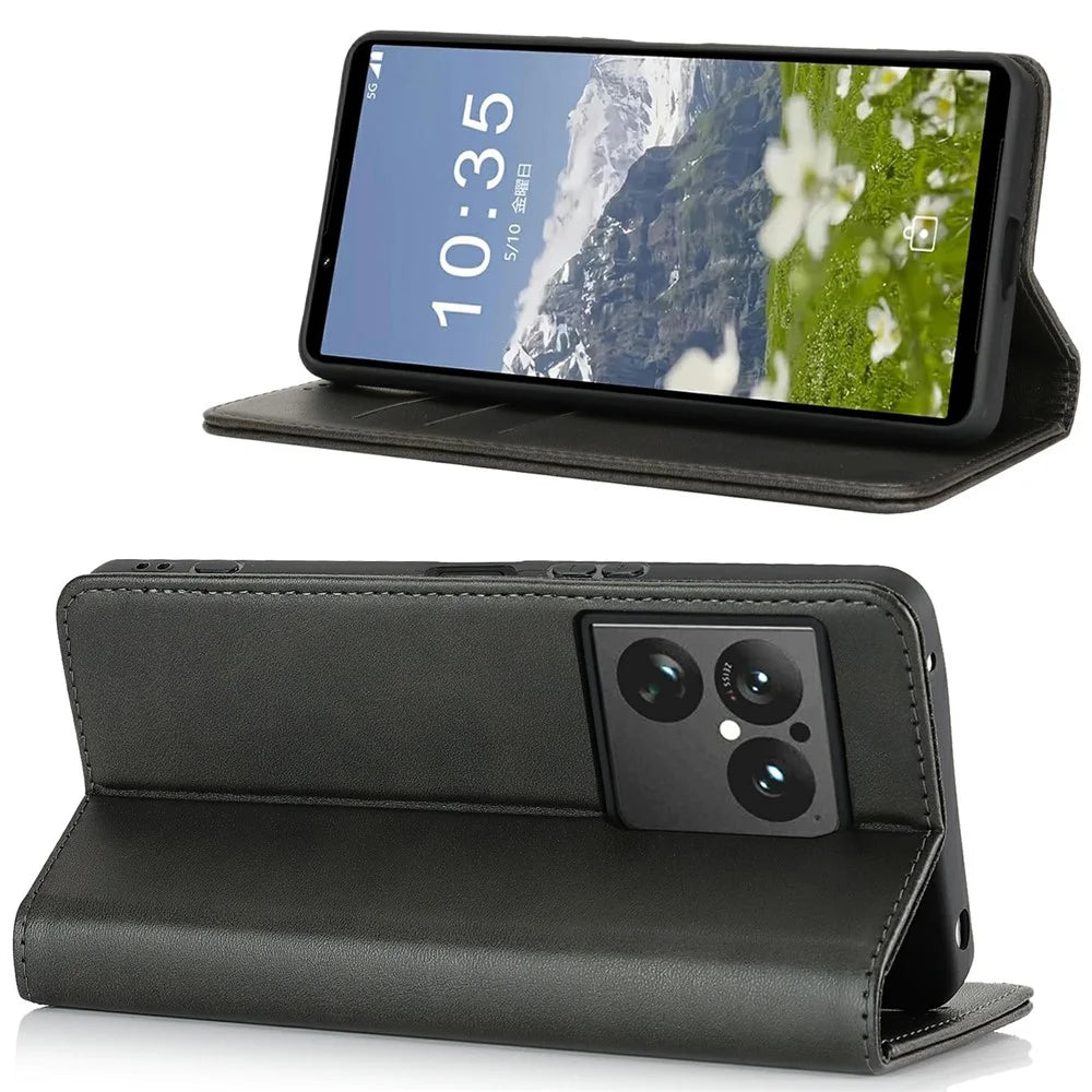 For Sony Xperia 1 VIII Case PU Leather Calf Textured Magnetic Closing Smart Phone Cover - Black - 3