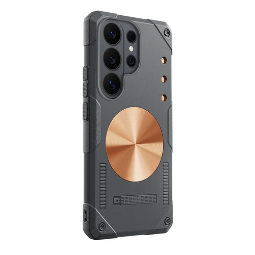 For Samsung Galaxy S26 Ultra Case Copper Heat Dissipation TPU + Metal Cooling Phone Cover Support Magnetic Car Mount - Grey - 1