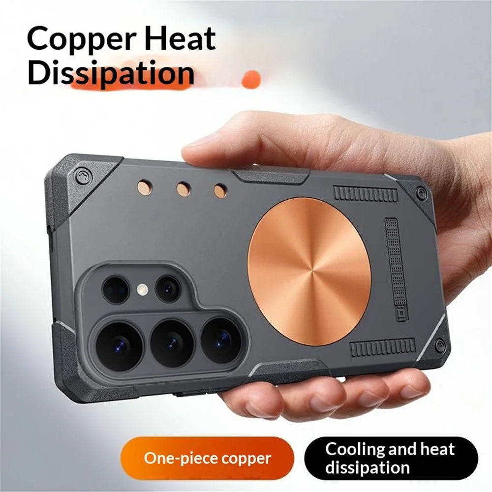 For Samsung Galaxy S26 Ultra Case Copper Heat Dissipation TPU + Metal Cooling Phone Cover Support Magnetic Car Mount - Grey - 2