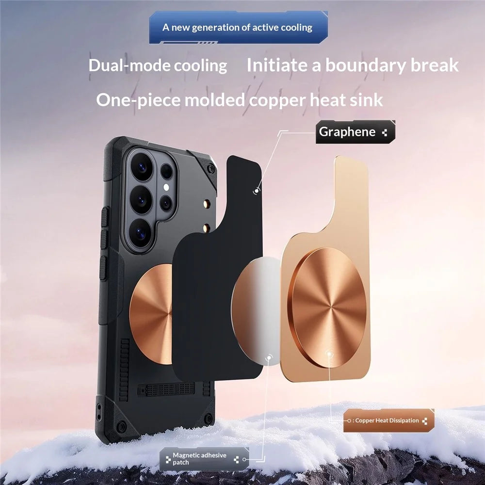 For Samsung Galaxy S26 Ultra Case Copper Heat Dissipation TPU + Metal Cooling Phone Cover Support Magnetic Car Mount - Grey - 4