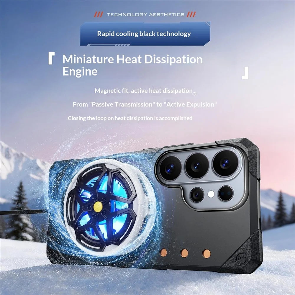 For Samsung Galaxy S26 Ultra Case Copper Heat Dissipation TPU + Metal Cooling Phone Cover Support Magnetic Car Mount - Grey - 5