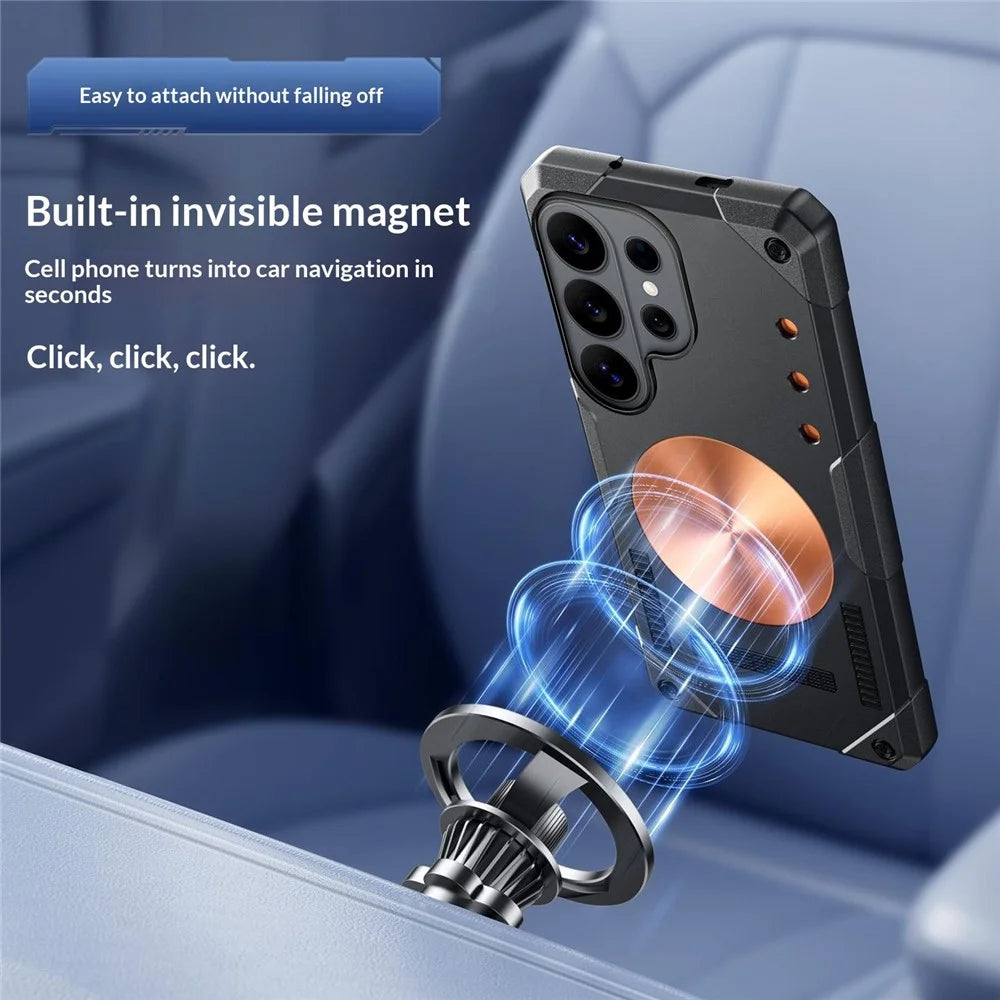 For Samsung Galaxy S26 Ultra Case Copper Heat Dissipation TPU + Metal Cooling Phone Cover Support Magnetic Car Mount - Grey - 7