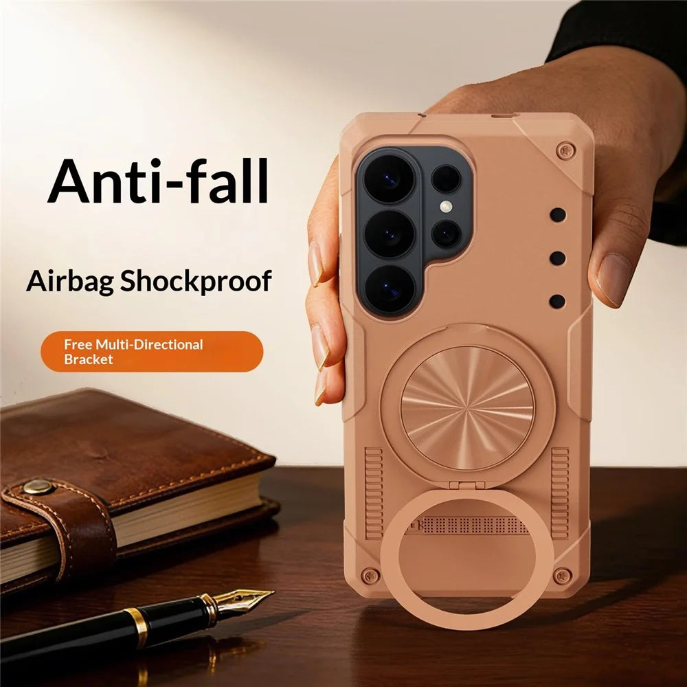 For Samsung Galaxy S26 Ultra Magnetic Case 360° Rotating Ring Kickstand TPU Phone Cover - Gold - 2