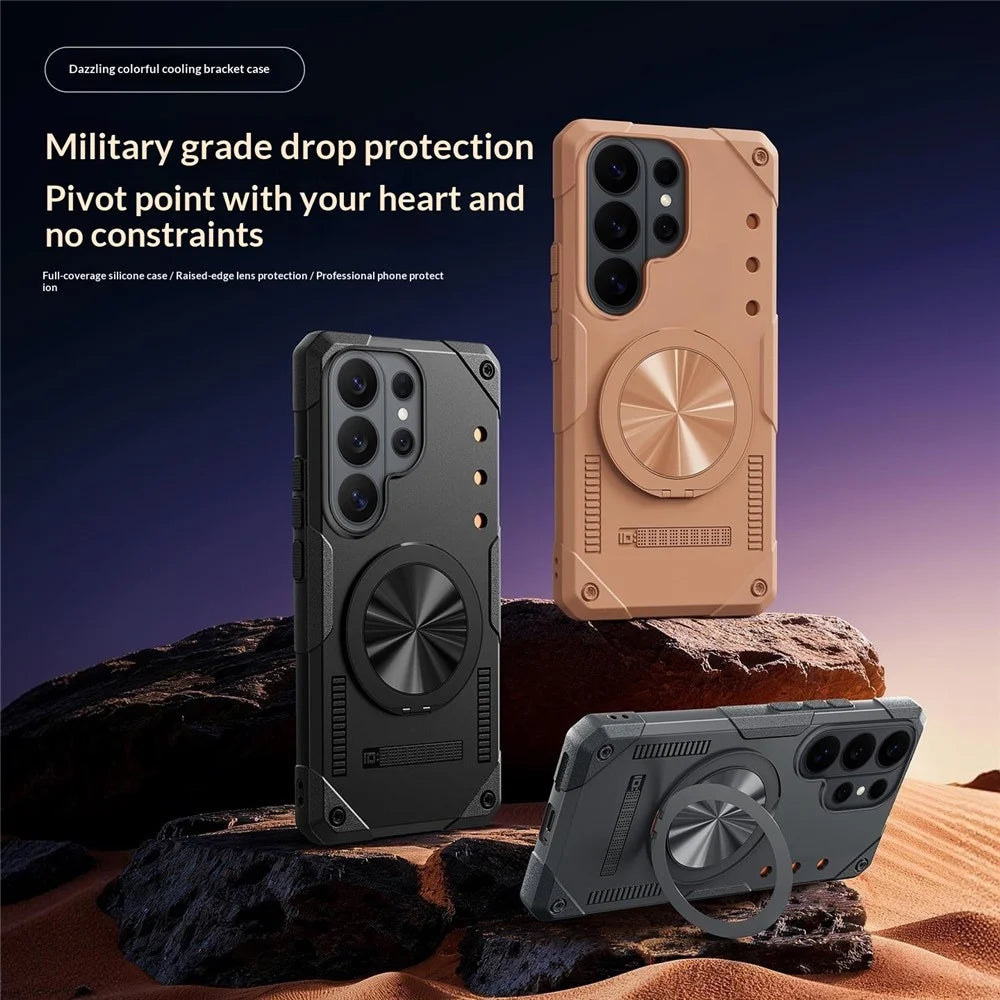 For Samsung Galaxy S26 Ultra Magnetic Case 360° Rotating Ring Kickstand TPU Phone Cover - Gold - 3