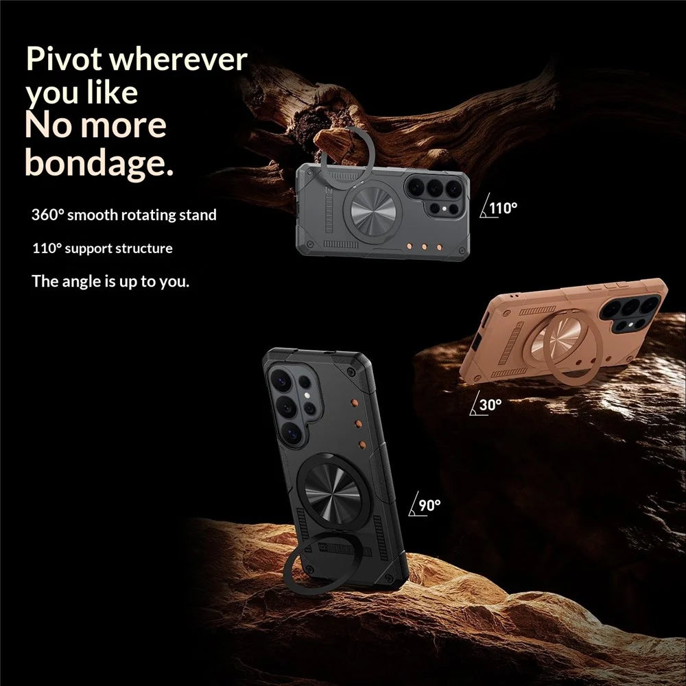 For Samsung Galaxy S26 Ultra Magnetic Case 360° Rotating Ring Kickstand TPU Phone Cover - Gold - 5