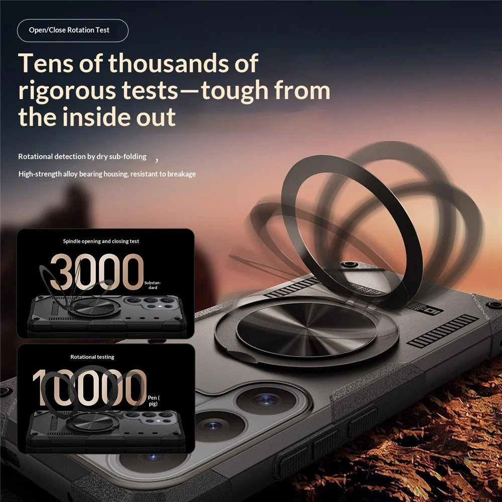 For Samsung Galaxy S26 Ultra Magnetic Case 360° Rotating Ring Kickstand TPU Phone Cover - Gold - 6