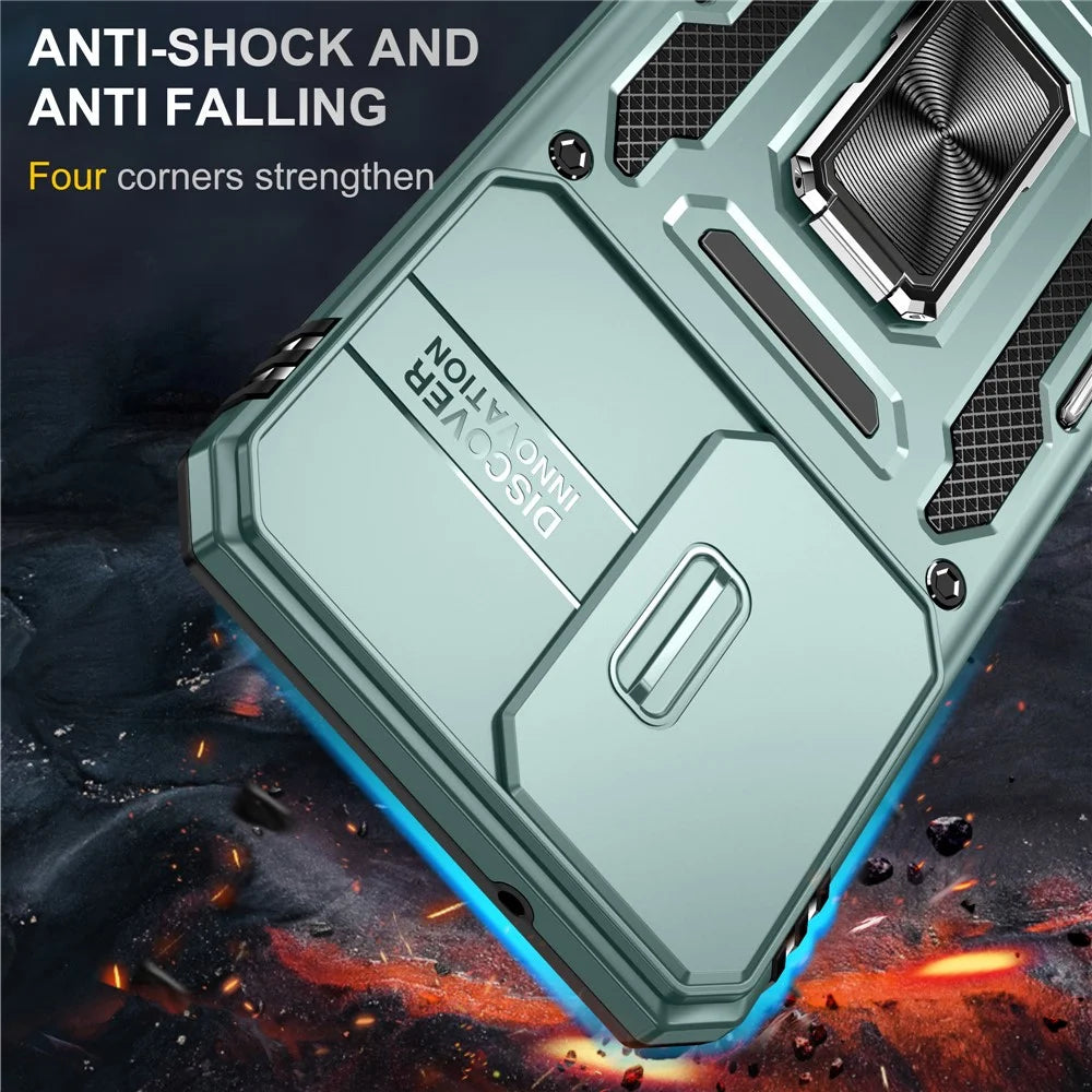 For Samsung Galaxy A27 5G Case Kickstand Slide Lens Lid PC + TPU Drop-Proof Phone Cover - Green - 2