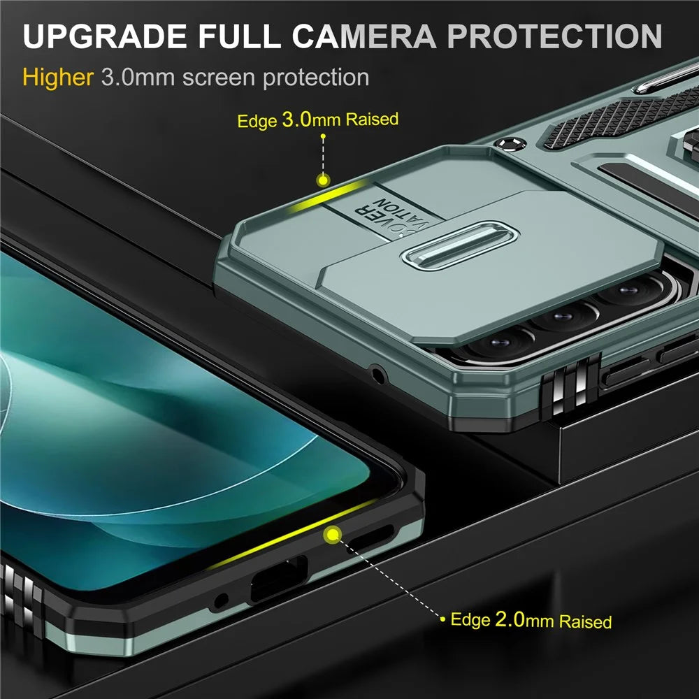 For Samsung Galaxy A27 5G Case Kickstand Slide Lens Lid PC + TPU Drop-Proof Phone Cover - Green - 3