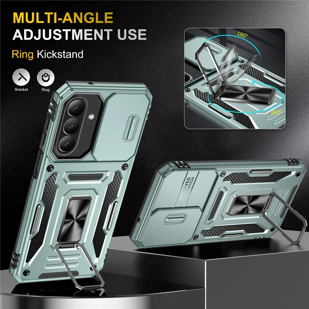 For Samsung Galaxy A27 5G Case Kickstand Slide Lens Lid PC + TPU Drop-Proof Phone Cover - Green - 4