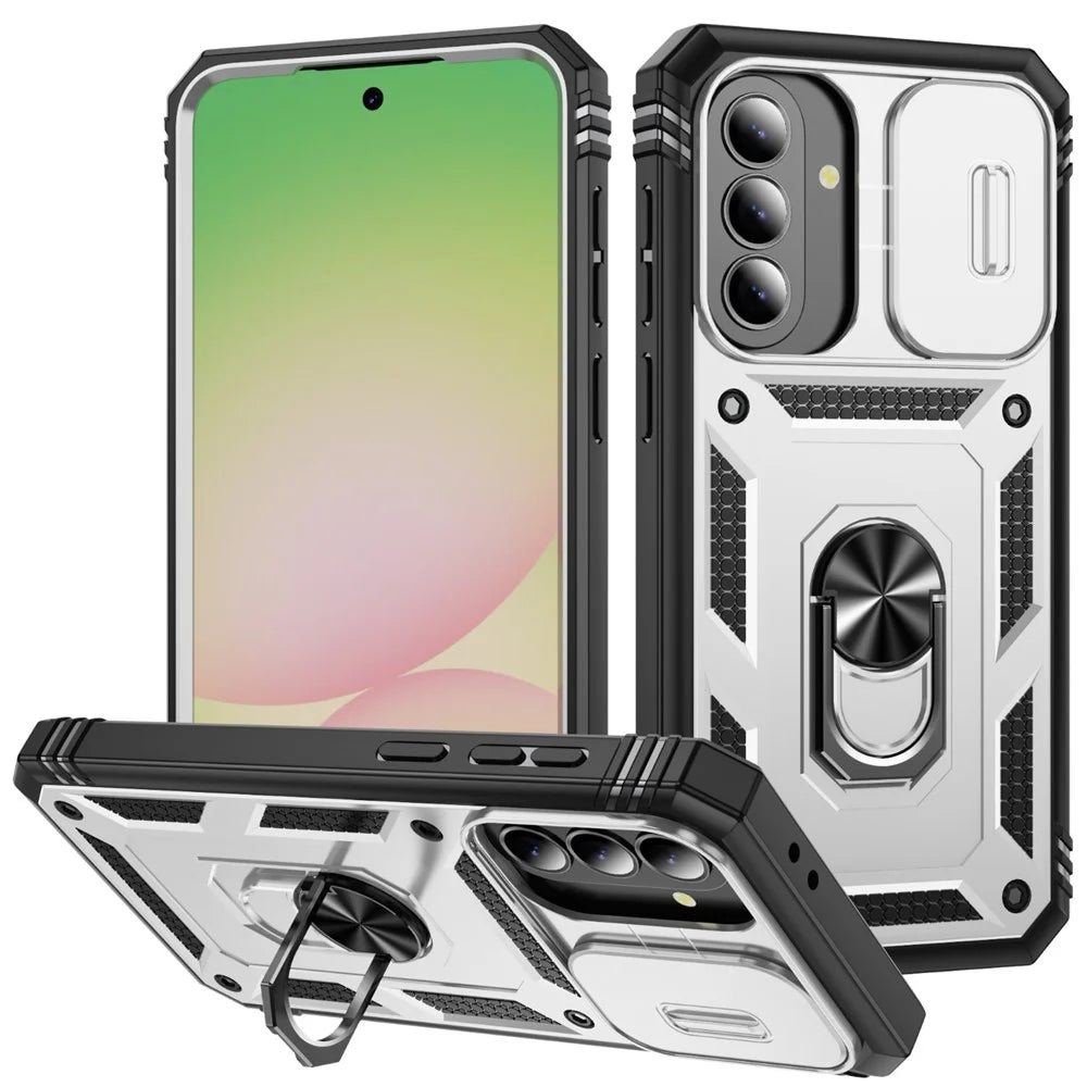 For Samsung Galaxy A27 5G Case TPU + PC Slide Camshield Kickstand Phone Cover - White - 1