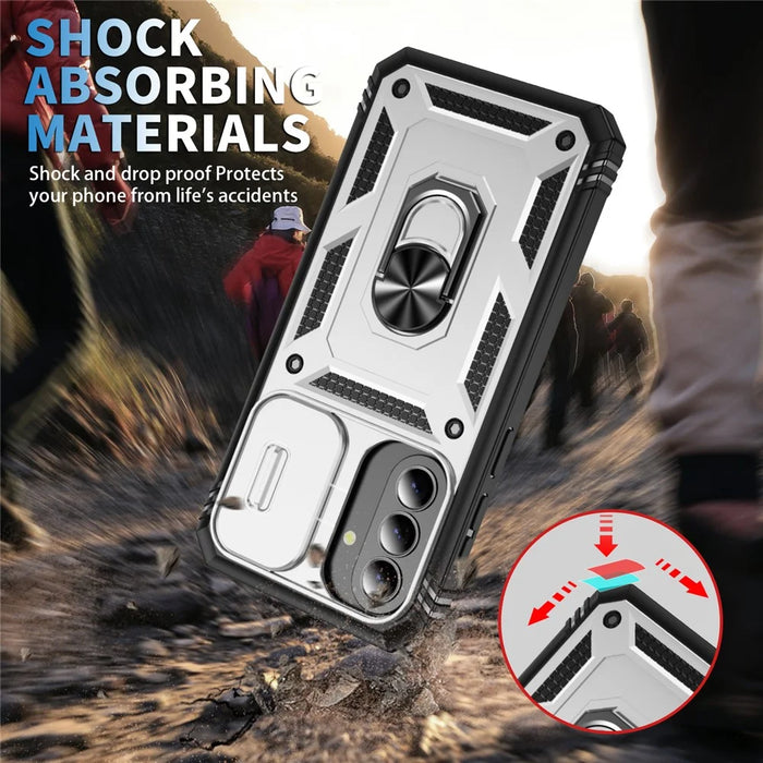 For Samsung Galaxy A27 5G Case TPU + PC Slide Camshield Kickstand Phone Cover - White - 2