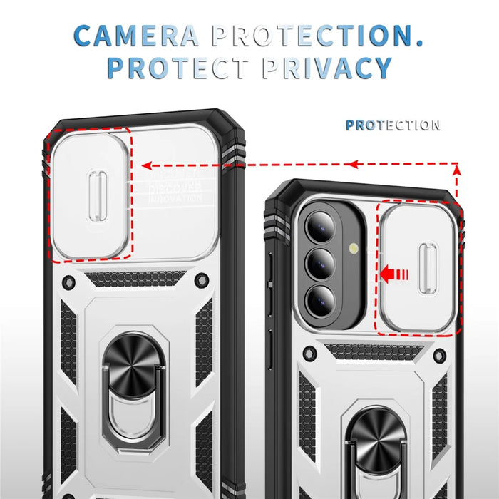 For Samsung Galaxy A27 5G Case TPU + PC Slide Camshield Kickstand Phone Cover - White - 4