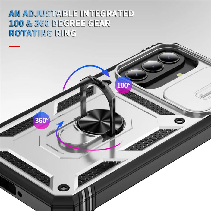 For Samsung Galaxy A27 5G Case TPU + PC Slide Camshield Kickstand Phone Cover - White - 5