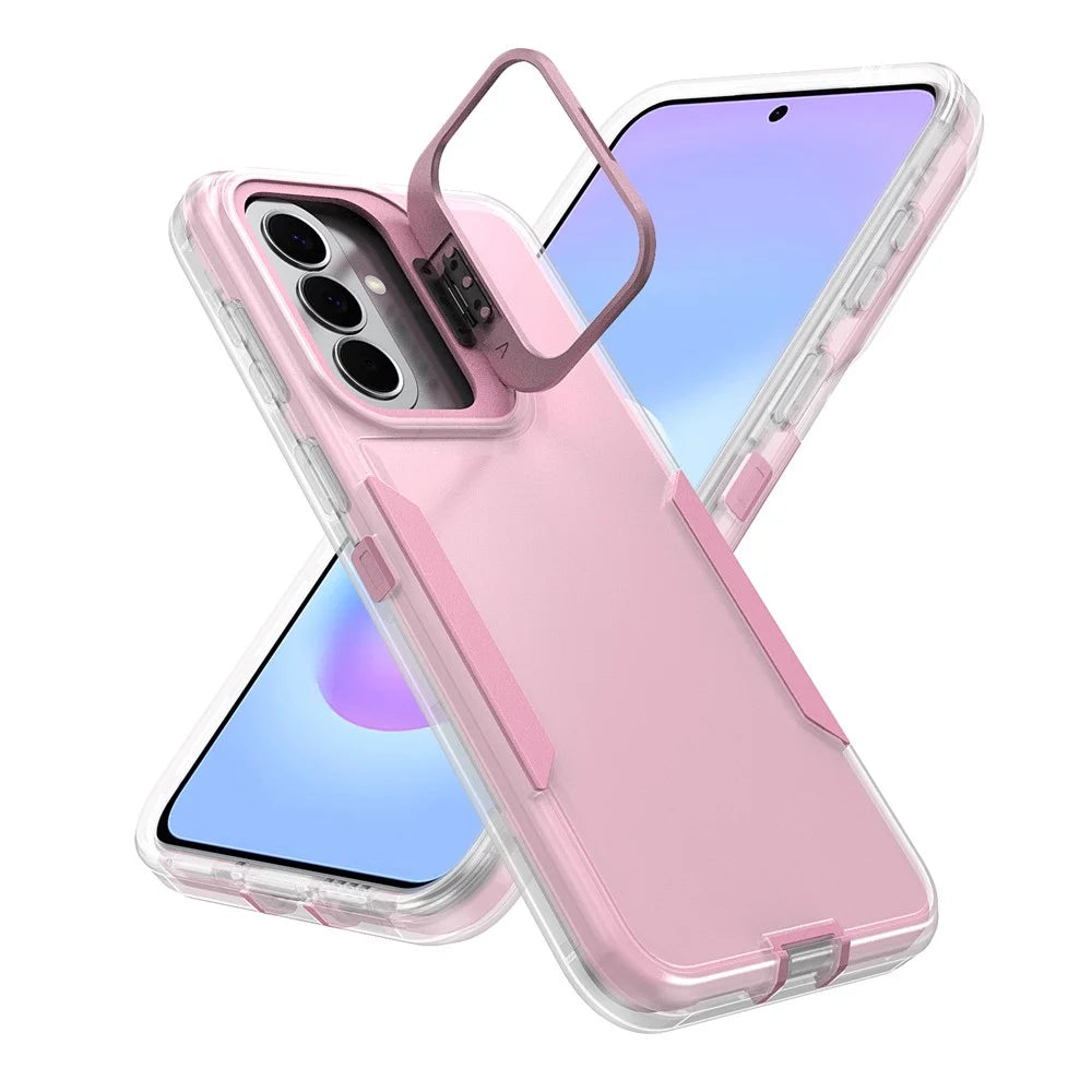 For Samsung Galaxy A27 5G Case TPU + PC Hybrid Phone Cover with Alloy Lens Frame Kickstand - Transparent  /  Pink - 2