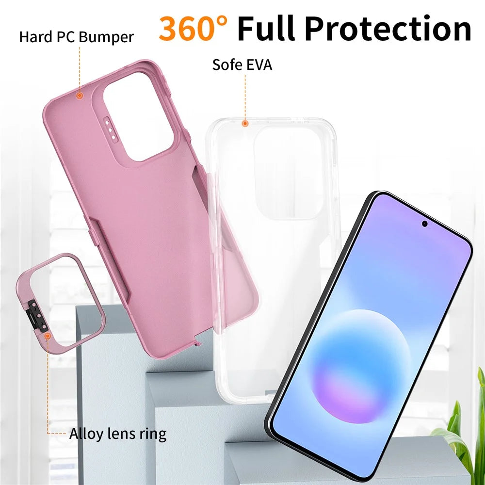 For Samsung Galaxy A27 5G Case TPU + PC Hybrid Phone Cover with Alloy Lens Frame Kickstand - Transparent  /  Pink - 4