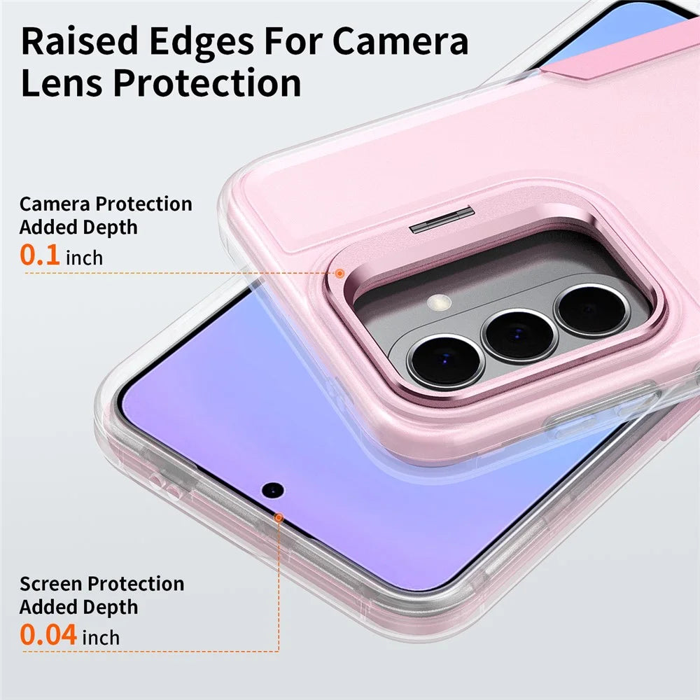 For Samsung Galaxy A27 5G Case TPU + PC Hybrid Phone Cover with Alloy Lens Frame Kickstand - Transparent  /  Pink - 5