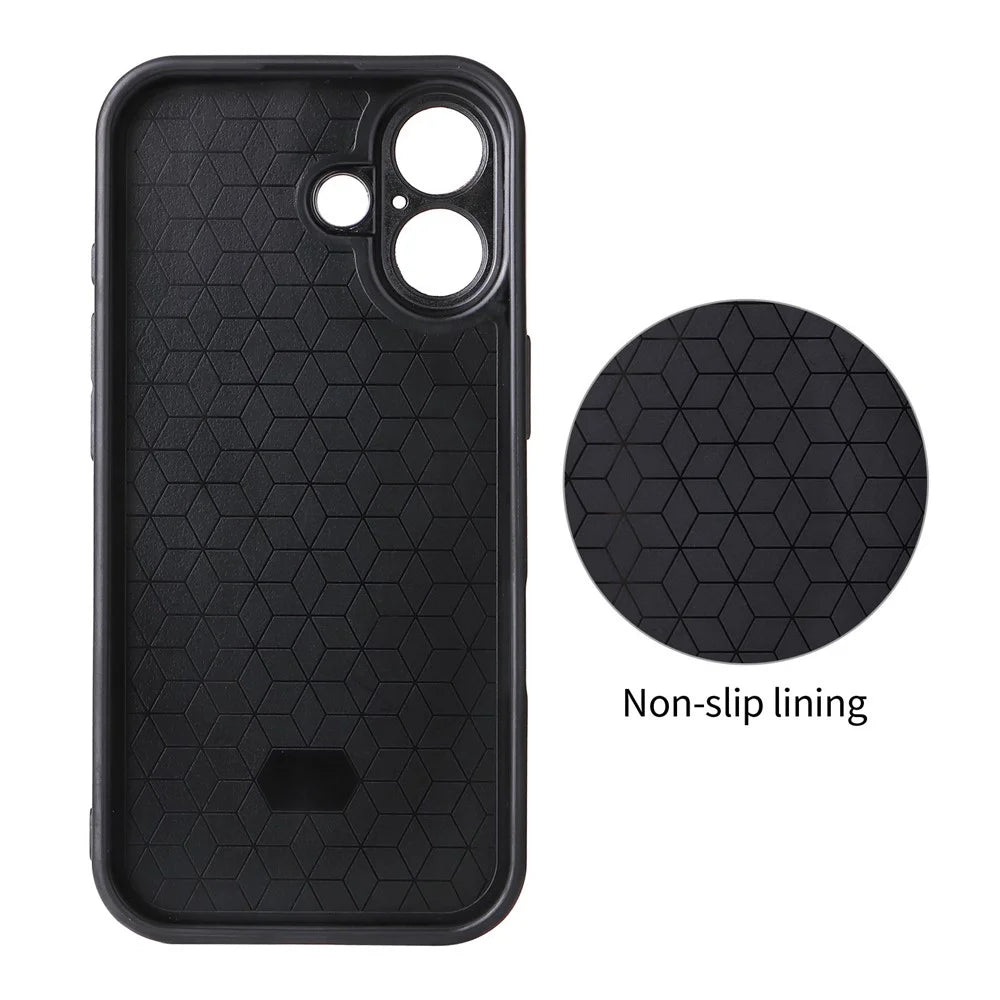 For iPhone 16 Case Carbon Fiber Texture Leather Coated TPU PC Phone Cover with Metal Ring for Magnetic Car Mount - Orange - 6