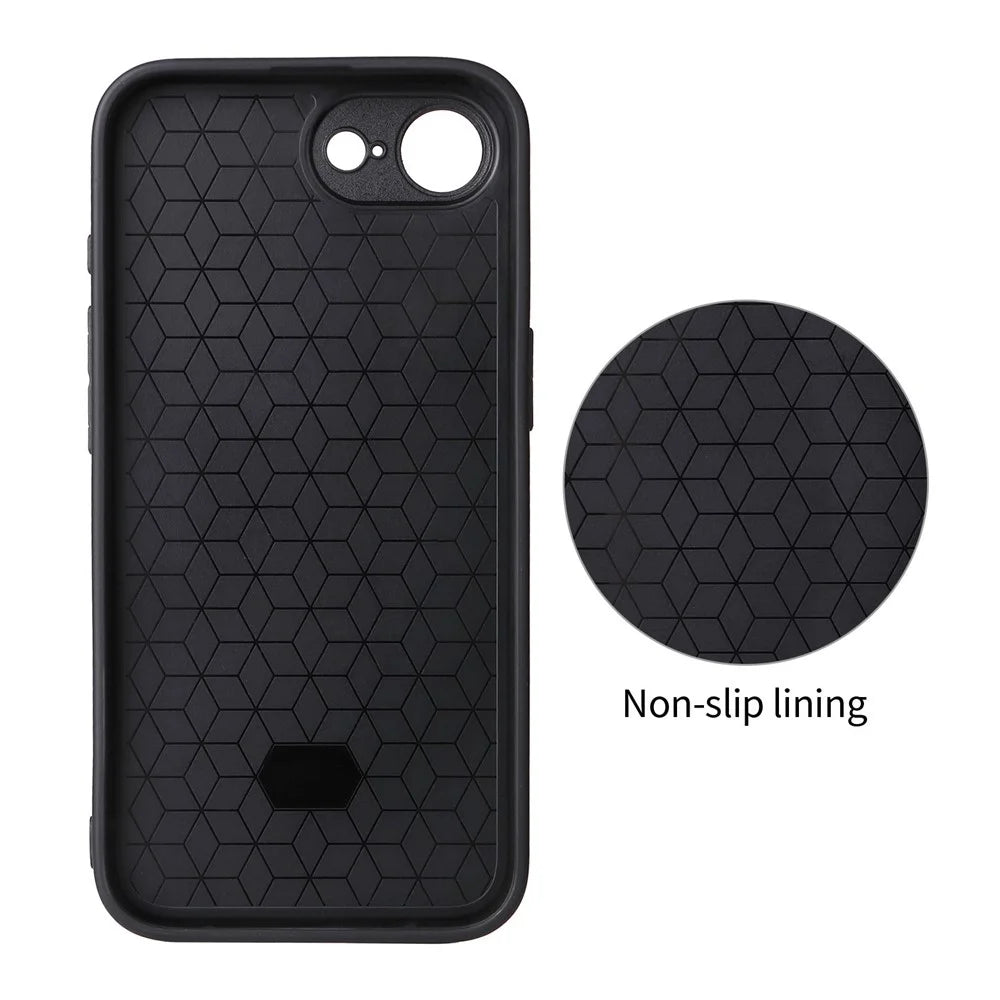 For iPhone 16e  /  17e Case Carbon Fiber Texture Leather Coated TPU PC Phone Cover with Metal Ring for Magnetic Car Mount - Orange - 6