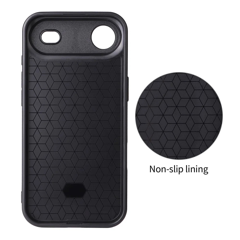 For iPhone Air Case Carbon Fiber Texture Leather Coated TPU PC Phone Cover with Metal Ring for Magnetic Car Mount - Orange - 4