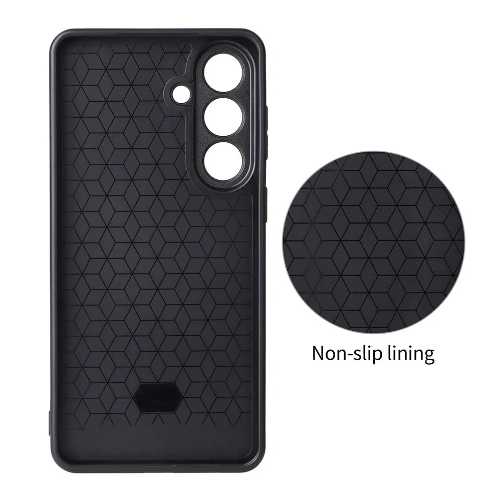 For Samsung Galaxy S25+ Case Carbon Fiber Texture Leather Coated TPU PC Phone Cover with Metal Ring for Magnetic Car Mount - Grey - 4