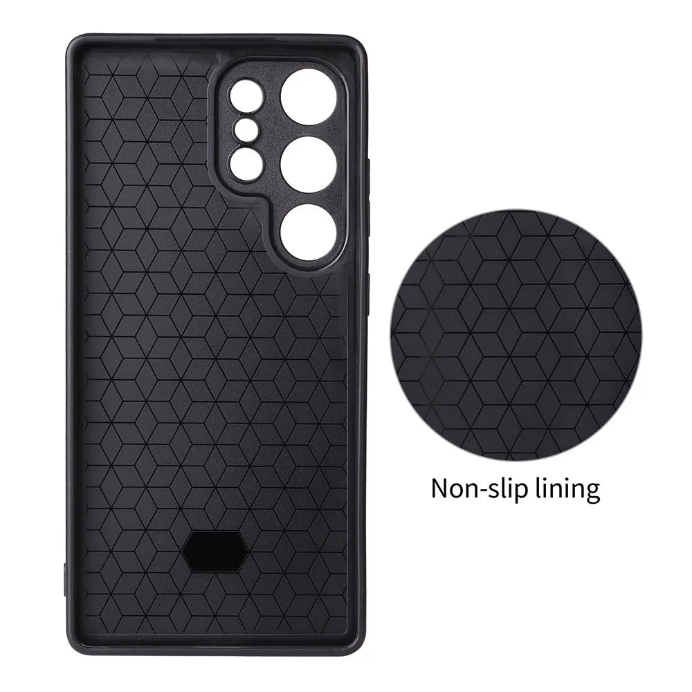 For Samsung Galaxy S25 Ultra Case Carbon Fiber Texture Leather Coated TPU PC Phone Cover with Metal Ring for Magnetic Car Mount - Grey - 4