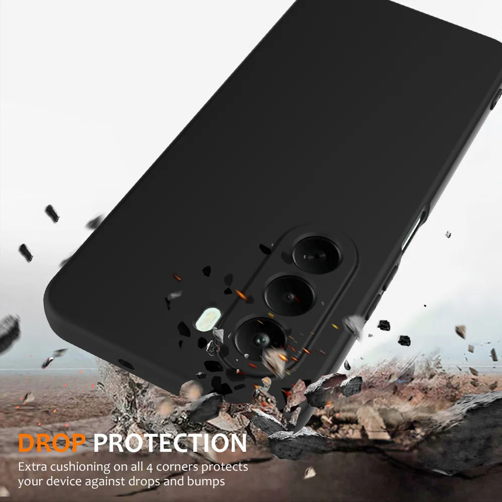 For Realme P4x 5G / OnePlus Nord CE6 Lite 5G Magnetic Case Anti-Drop Liquid Silicone Phone Cover with Lanyard - Black - 2