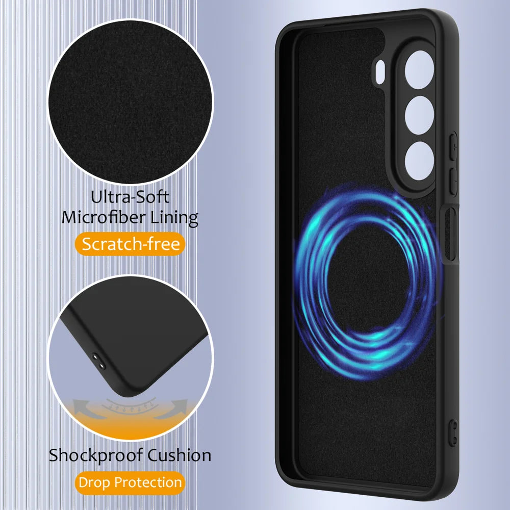 For Realme P4x 5G / OnePlus Nord CE6 Lite 5G Magnetic Case Anti-Drop Liquid Silicone Phone Cover with Lanyard - Black - 7