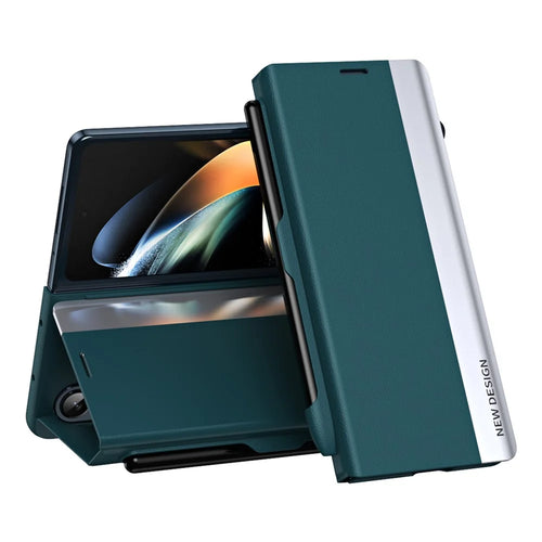 Protective Case for Samsung Galaxy Z Fold4 5G Had PC Phone Case Anti-Fall Shockproof Stand Cover with Pen  /  Pen Slot - Green - 1
