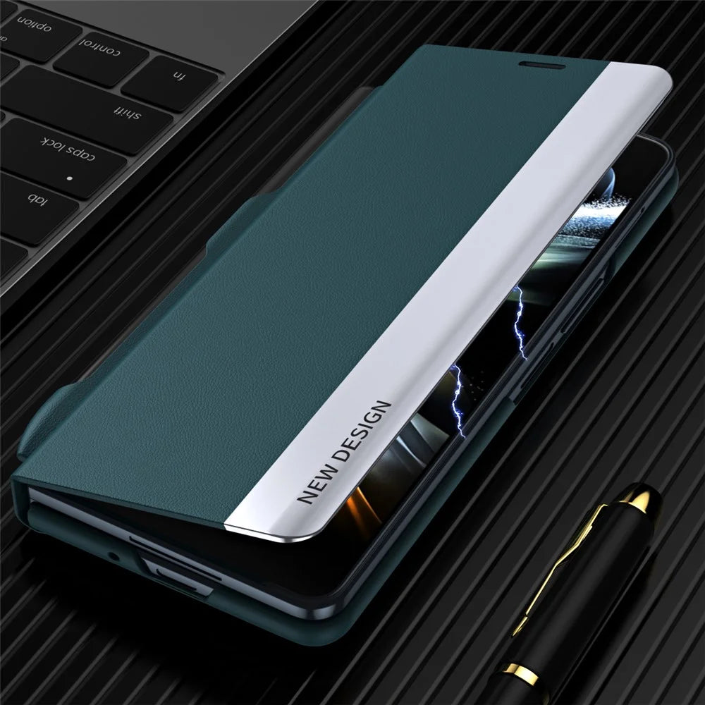 Protective Case for Samsung Galaxy Z Fold4 5G Had PC Phone Case Anti-Fall Shockproof Stand Cover with Pen  /  Pen Slot - Green - 5