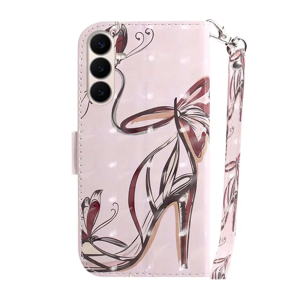 For Samsung Galaxy S26 FE Case Pattern Printing Leather Wallet Phone Cover with Wrist Strap - Butterfly High Heels - 7