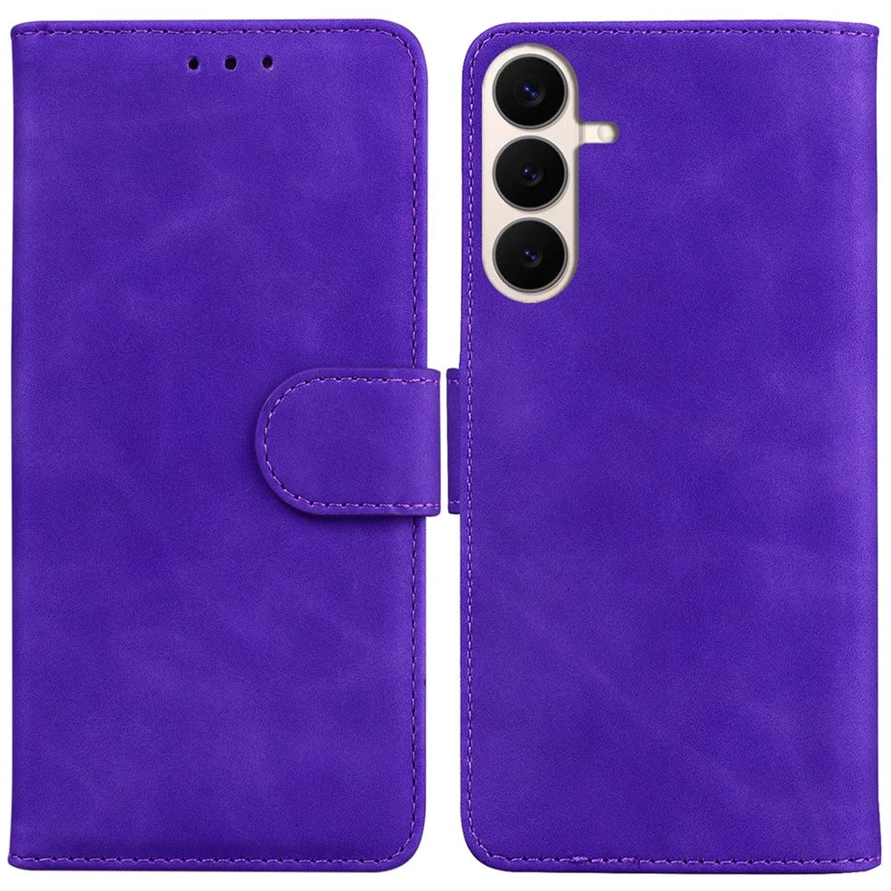 For Samsung Galaxy S26 FE Case Solid Color Leather Wallet Phone Cover - Purple - 1