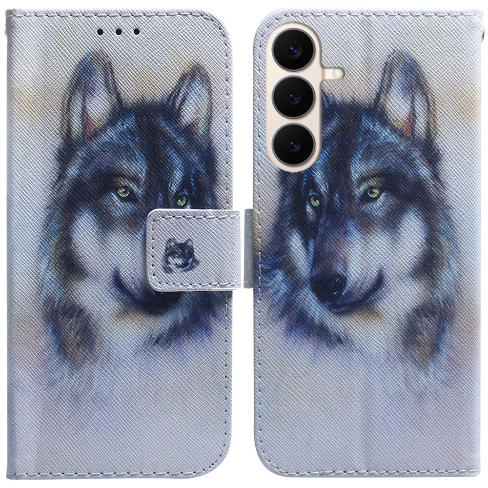 For Samsung Galaxy S26 FE Wallet Case Pattern Print Leather Phone Cover - Wolf - 1