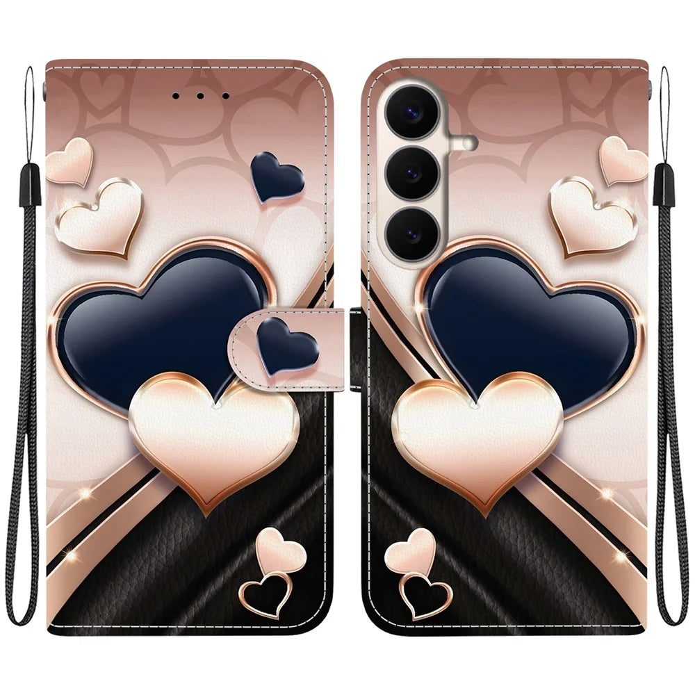 For Samsung Galaxy S26 FE Leather Case Stand Wallet Pattern Printing Phone Cover with Wrist Strap - Love - 1